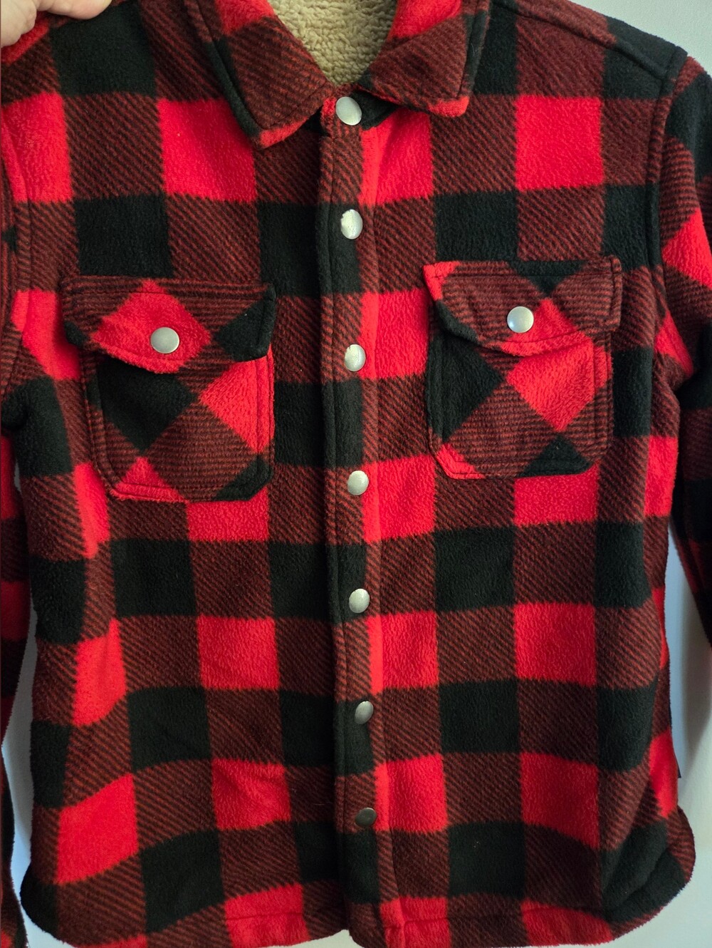 Eddie Bauer youth Red and Black Plaid Fleece Jacket